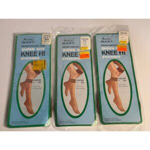 VTG Murphy's Mart Reinforced Queen Size Knee High Stockings - Suntone (Lot of 3)